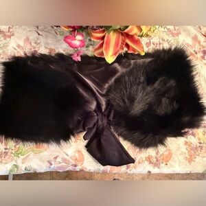 Black Faux Fur Stole Wrap with Satin Tie